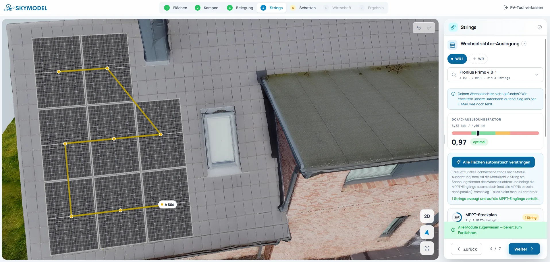 SKYMODEL PV-Tool — Strings & Wechselrichter