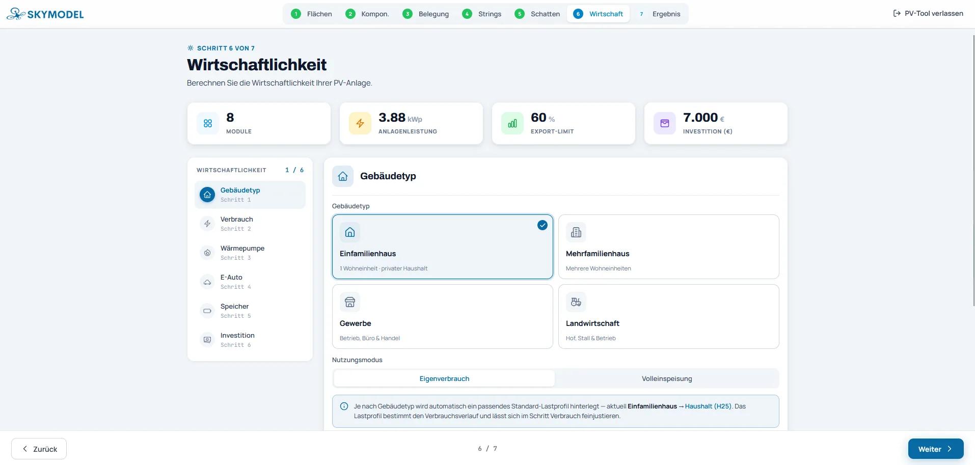 SKYMODEL PV-Tool — Wirtschaftlichkeit
